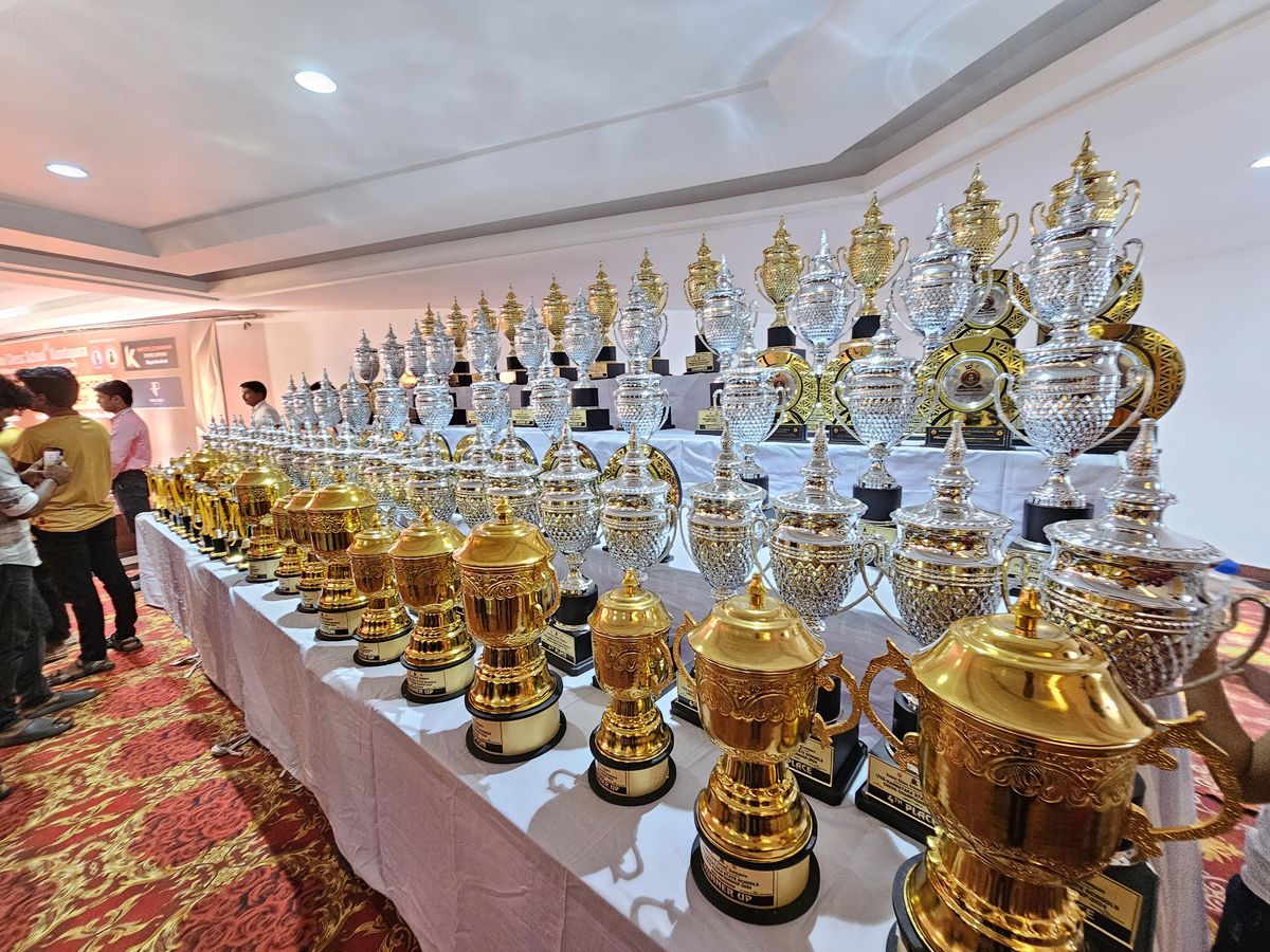 Trophy table at the chess championship