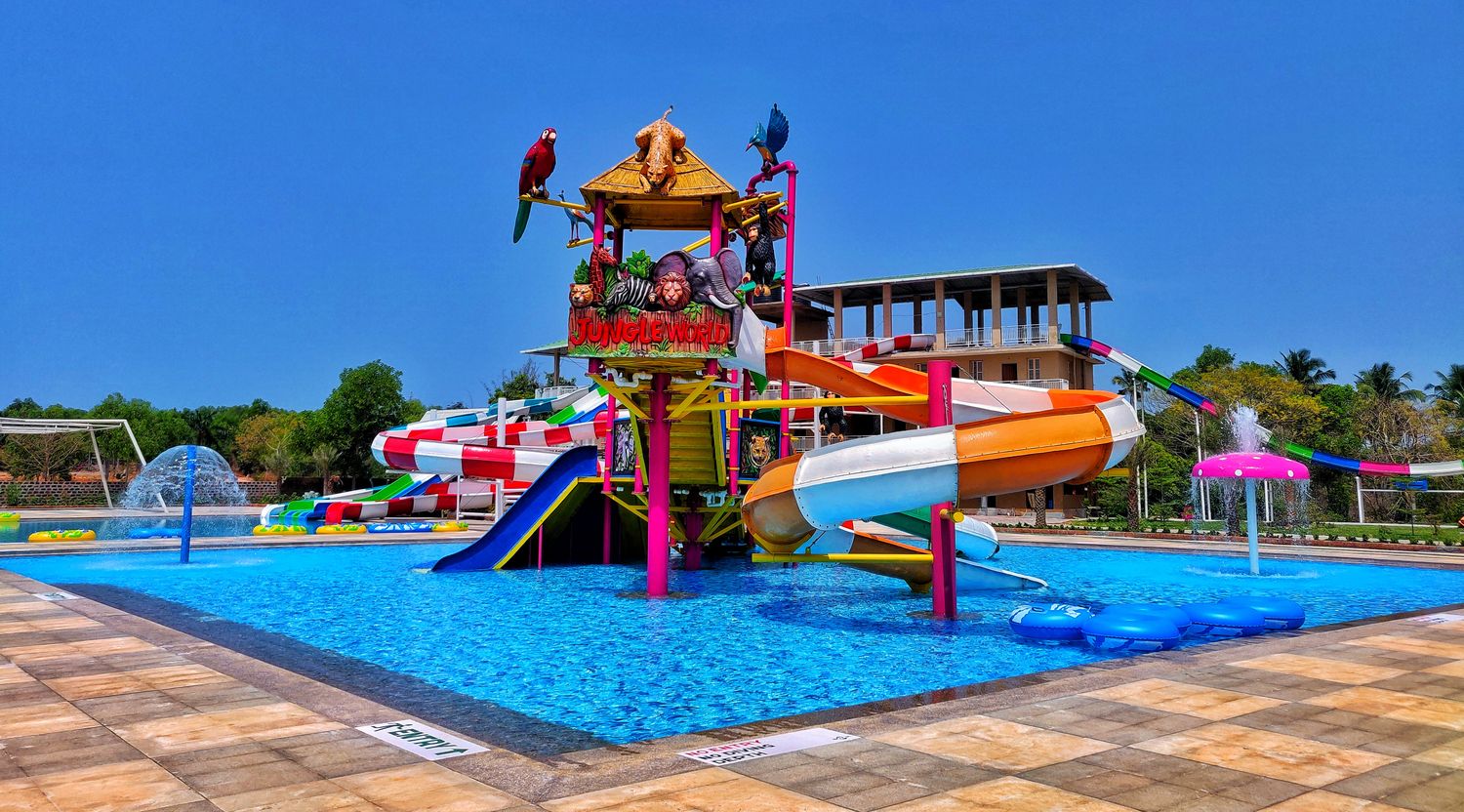 Jungle World kids splash structure and slides at UVA Meridian Water Park